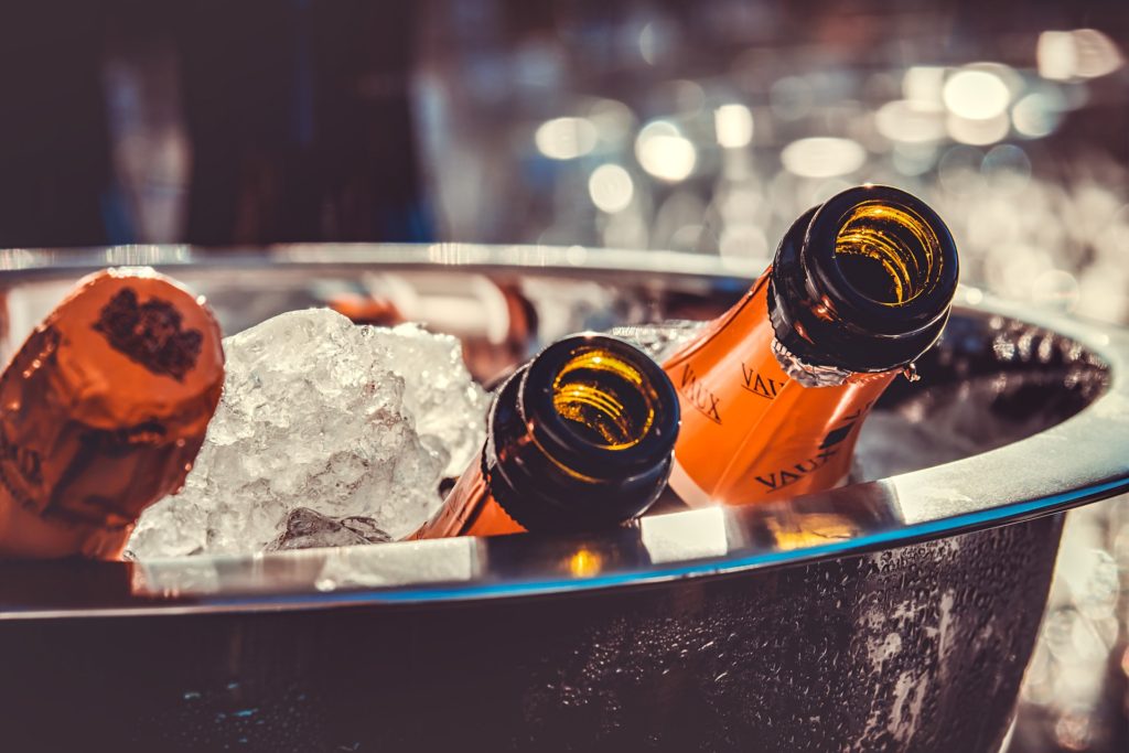 Bottles of champagne on ice